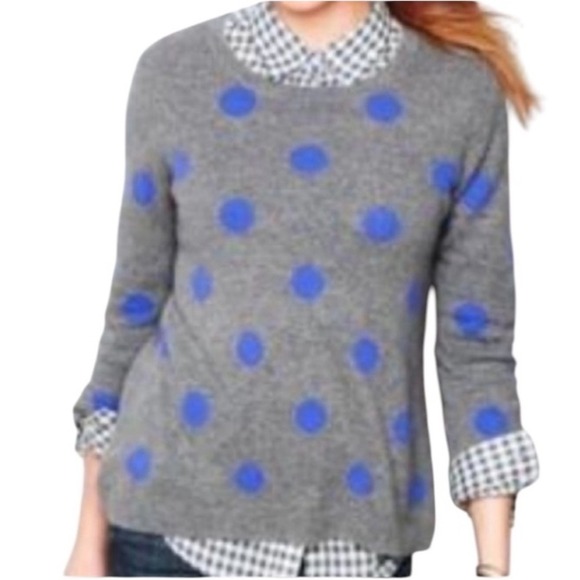 Garnet Hill Sweaters - Gray Sweater with Blue Polka Dots - Women's Casual Knit